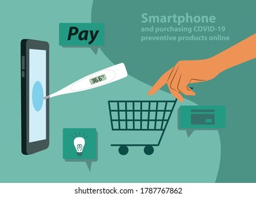 shopping online illustration with tiny people character. mobile payment
