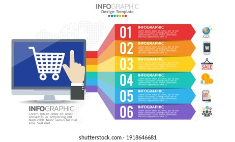 Shopping online infographic with 6 steps element chart diagram  business graph design.