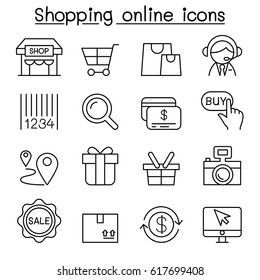 Shopping online , Internet shopping icon set in thin line style