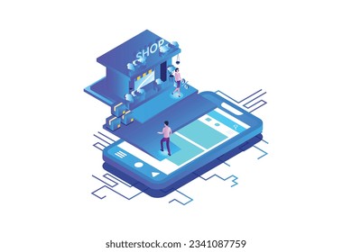 Shopping Online Isometric Concept Landing Page