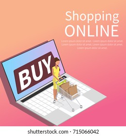 Shopping online isometric vector concept. Business illustration. Business infographic elements. -stock vector