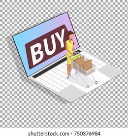 Shopping online isometric vector concept on transparant background. Business illustration. Business infographic elements. -stock vector