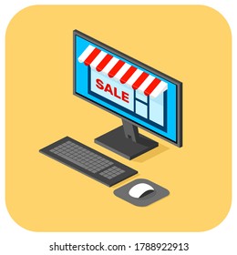Shopping Online - Isometric Vector Icon Illustration