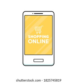 Shopping online logo design. Shopping online logo on smart phone.