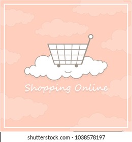 shopping online logo vector, could on pink background, e-commerce texture