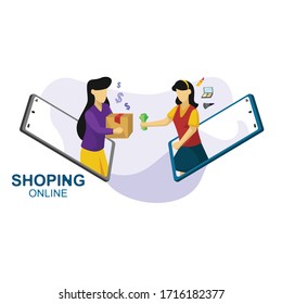 Shopping online Mobile Application,  on Website, smartphone, Vector Concept. use for marketing, market illustration or other