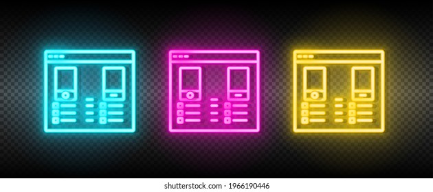 Shopping online, mobile neon icon set