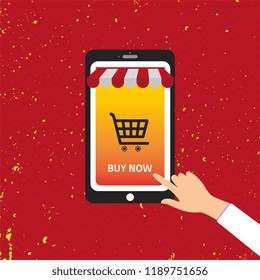 Shopping Online Mobile Phone VECTOR. Shopping Online on Website or Mobile Application Vector. Buy Now Concept. Eps 10 Vector