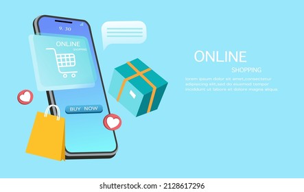 Comprando en línea en aplicación, marketing digital en el carro de compras de teléfonos inteligentes en el teléfono inteligente.