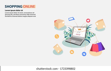 Shopping online on Computer or notebook.
Products that customers shopping and parcels bounce from the Computer or notebook.