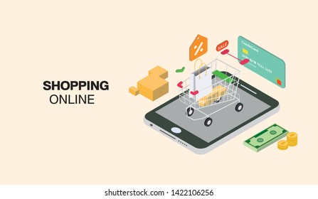 Shopping Online on Mobile Application Vector Concept Marketing and Digital marketing