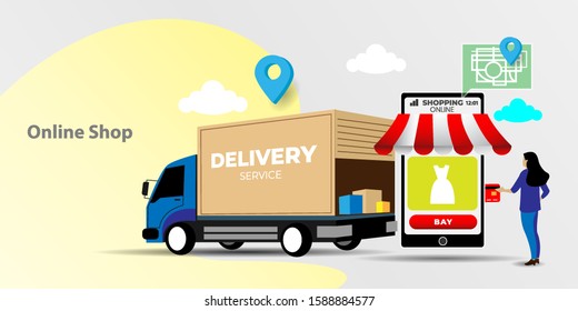 Shopping Online on Mobile Application Vector, 
Application Vector Concept Marketing and Digital marketing,
