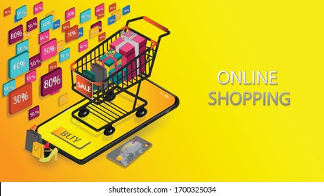 Shopping Online on Mobile Application Concept Marketing and Digital vector.