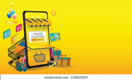 Shopping Online on Mobile Application Concept Marketing and Digital vector.
