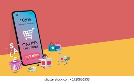 Online-Shopping auf mobilen Applikationen Vektordesign Marketing und digitales Marketing.