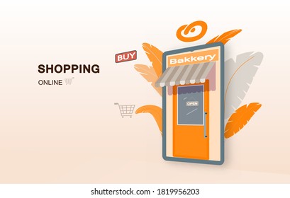 Shopping online on mobile application stock vector background