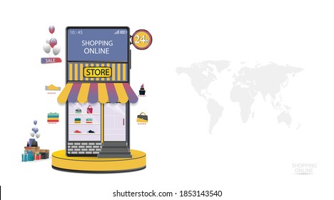 Shopping Online über Mobile Application Concept Marketing und Digital Vektor.