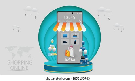 Shopping Online über Mobile Application Concept Marketing und Digital Vektor.