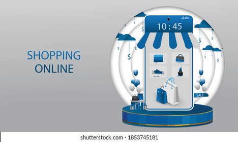 Shopping Online on Mobile Application Concept Marketing and Digital vector.