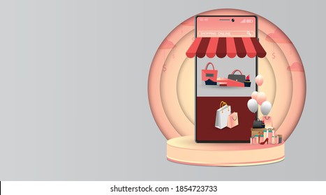 Shopping Online on Mobile Application Concept Marketing and Digital vector.