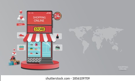 Shopping Online on Mobile Application Concept Marketing and Digital vector.