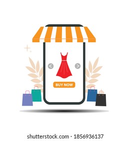 Comprar en línea en Mobile Application Concept Marketing y Vector Digital.
