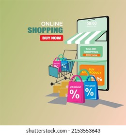 Comprar en línea en Mobile Application Concept Marketing y Vector Digital.