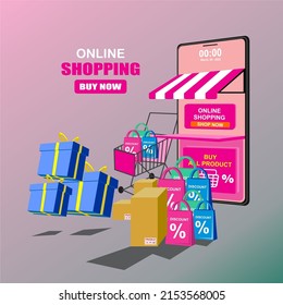 Shopping Online on Mobile Application Concept Marketing and Digital vector.