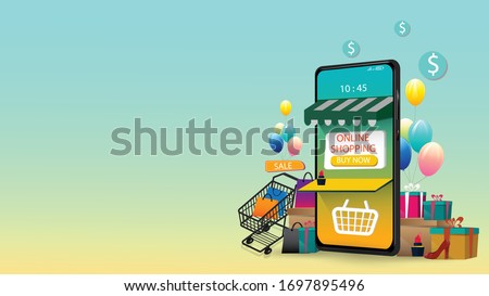 Shopping Online on Mobile Application Concept Marketing and Digital vector.