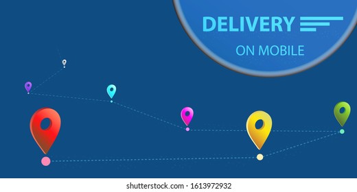 Shopping online on mobile concept, online order tracking,Delivery home and office. City logistics. Warehouse, truck, forklift, courier, delivery man, on mobile. Vector EPS.10