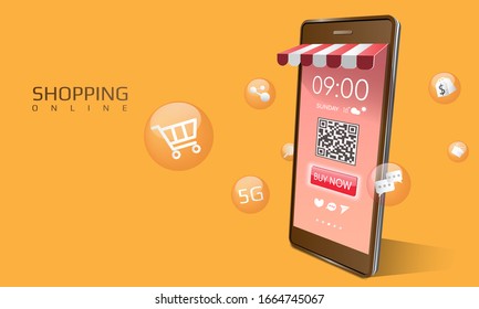 Shopping online on mobile icon application QR code digital marketing concept global network business online 