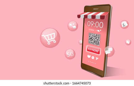 Shopping online on mobile icon application QR code digital marketing concept global network business online 