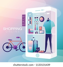 Shopping Online on Mobile Phone Man Vector