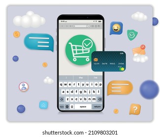 Shopping Online on Mobile phone Application Concept illustration and Digital marketing promotion