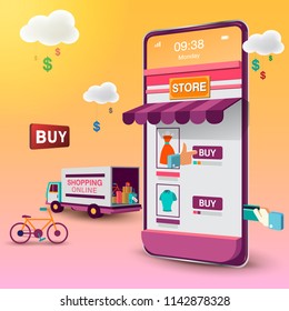 Shopping Online on Mobile VECTOR - Shutterstock ID 1142878328