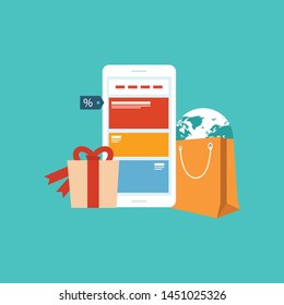 Shopping Online on Mobile vector concept design