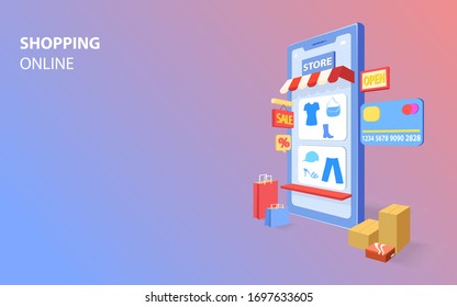 Shopping Online on Mobile VECTOR