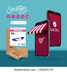 Shopping Online on Mobile Vector Concept Marketing and Digital marketing.