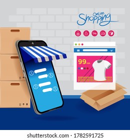 Shopping Online on Mobile Vector Concept Marketing and Digital marketing.