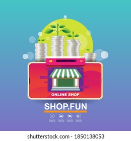 Shopping Online on Mobile Vector Concept Marketing and Digital marketing.