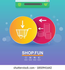 Shopping Online über Mobile Vector Concept Marketing und Digital Marketing.