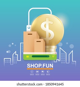 Compras en línea en marketing por concepto de vectores móviles y marketing digital.