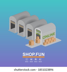 Shopping Online über Mobile Vector Concept Marketing und Digital Marketing.