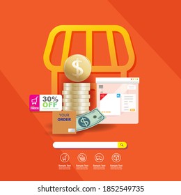 Shopping Online on Mobile Vector Concept Marketing and Digital marketing.