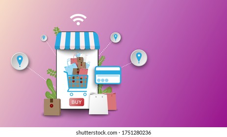 shopping online on smart phone laptop at stay home  