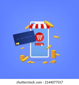 Shopping Online on smartphone Application with credit card Concept, Vector illustration