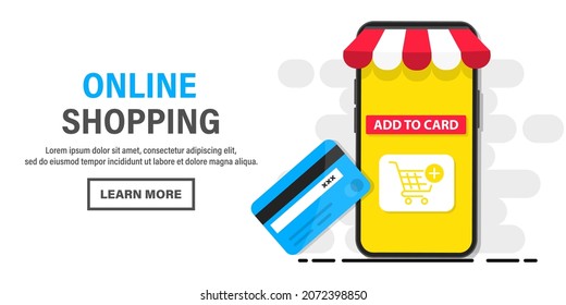 Shopping Online on the smartphone. Credit card payment transaction via app. Online shopping on websites or mobile application. Digital marketing. Internet store, 24-hour shopping. E-commerce concept