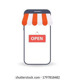 shopping online on smartphone paper art for shop open sale website retail commercial.