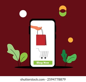 Shopping Online on a Smartphone. Online retail sales and shops concept vector art