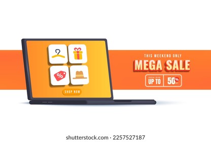 Shopping Online on Website. 3D Online store, shop concept on laptop screen.